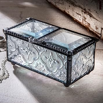 Glass Jewelry Box Decorative Double Lid Keepsake Box, Elegant Gift for Women or Girls J Devlin Box 294