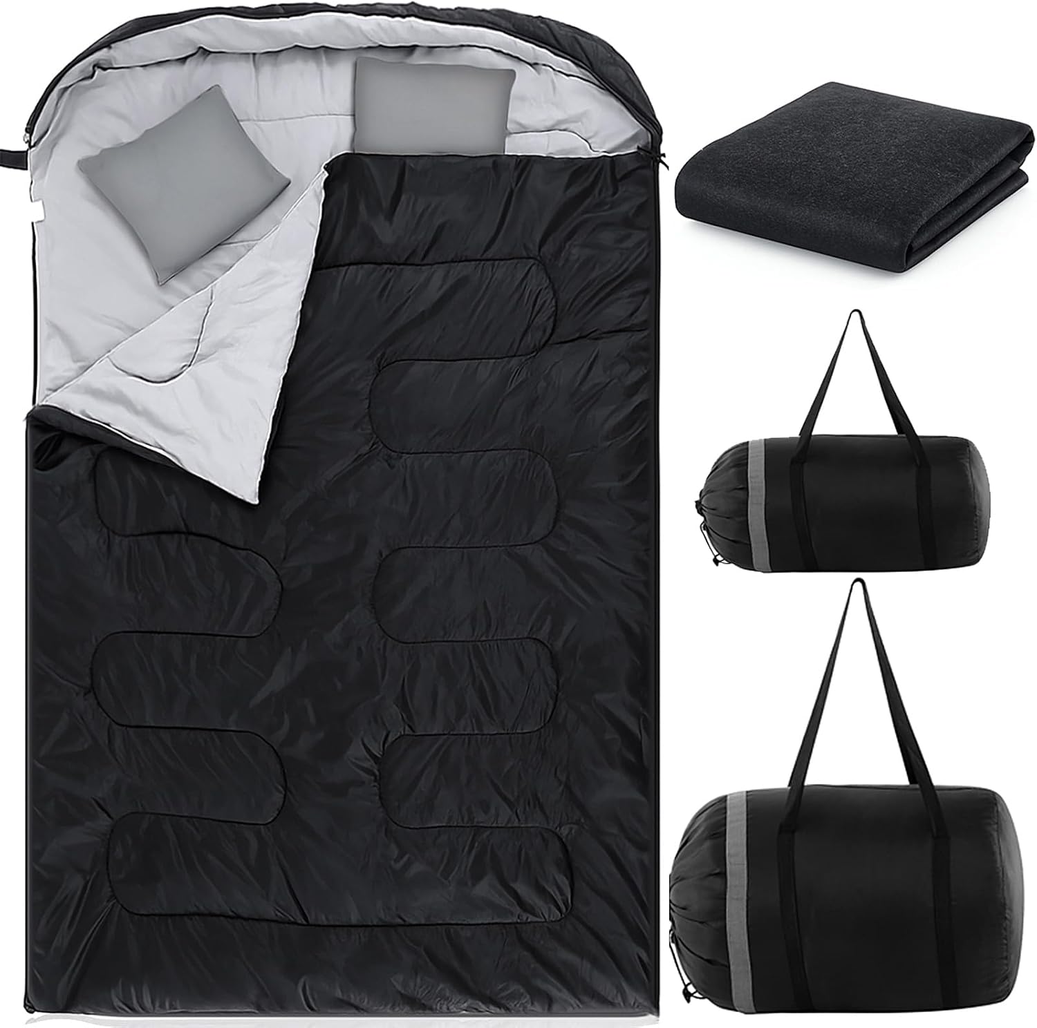 Tranqun Queen Size Double Sleeping Bag with Pillows for Camping & Travel