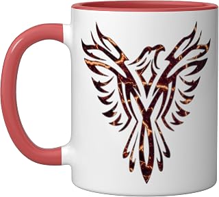 Lava Fire & Flames Phoenix Mythical Bird Rising Born Again Ceramic Mug, Red/White