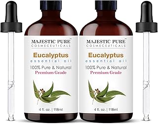 Majestic Pure Eucalyptus Essential Oil with Glass Dropper - 4 Fl Oz Pack of 2-100% Pure and Natural Eucalyptus Oil - Premium Grade Essential Oils for Diffuser, Aromatherapy, Soap and Candle Making