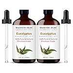 Majestic Pure Essential Oil with Glass Dropper - 100% Pure and Natural - Essential Oils for Diffuser, Aromatherapy, Soap and Candle Making, Eucalyptus Essential Oil, Eucalyptus Oil, 4 Fl Oz Pack of 2