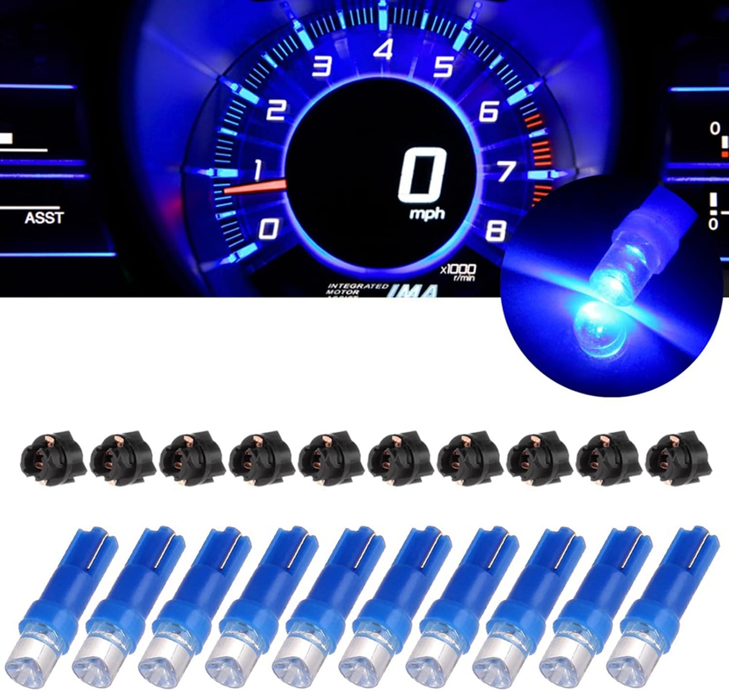 cciyu 10x T5 37 74 Wedge SMD Led Bulbs Instrument Cluster Light Panel Gauge Lamp Red 10x Twist Sockets 17 37 70 Instrument Panel Cluster Plug Lamp Dash Light Bulb T5 (Concave Blue)