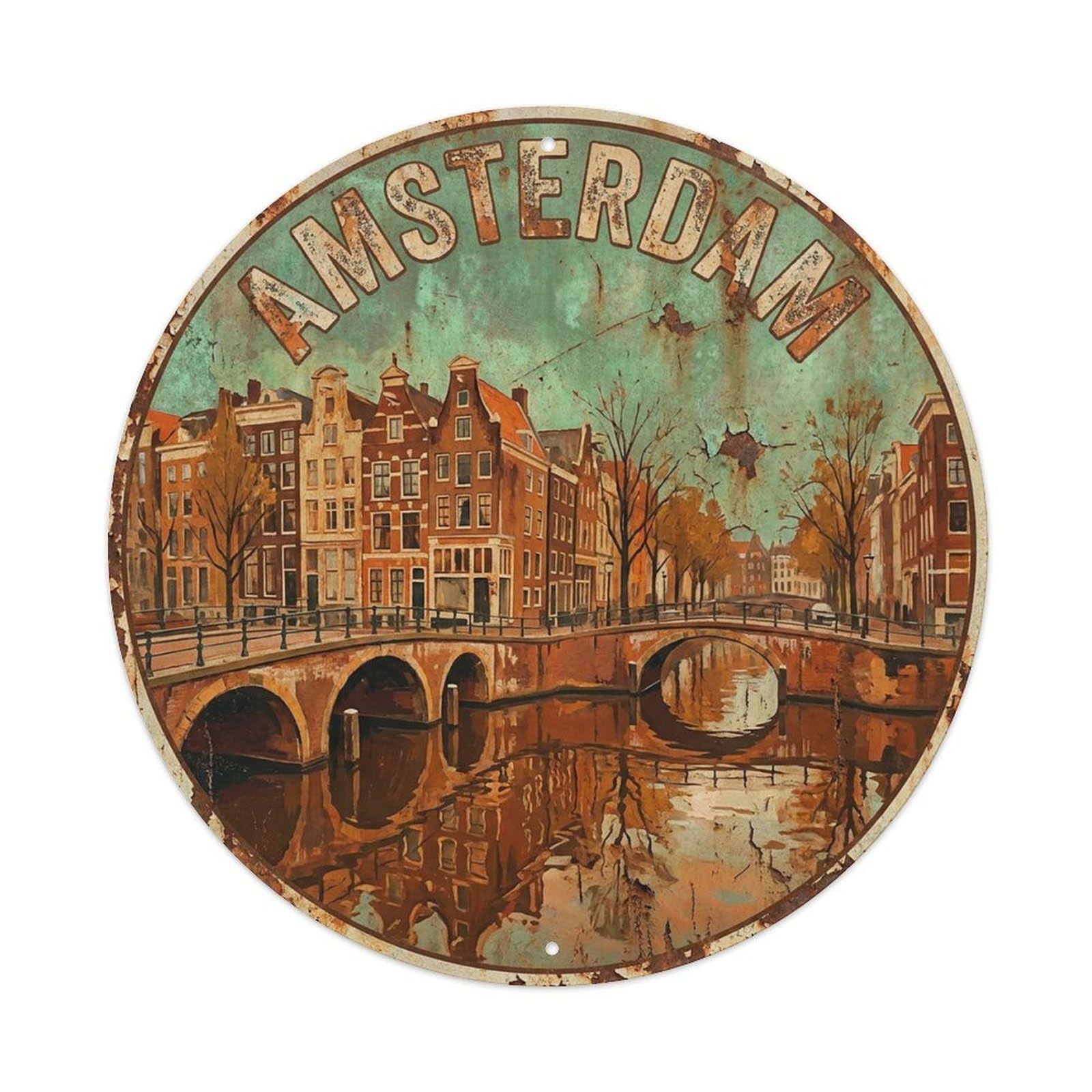 Vintage Travel Netherlands Amsterdam Vintage Metal Tin Sign Plaque Wall Decor for Cafe, Club Bar, Office, Garden Metal Poster 8x8Inch