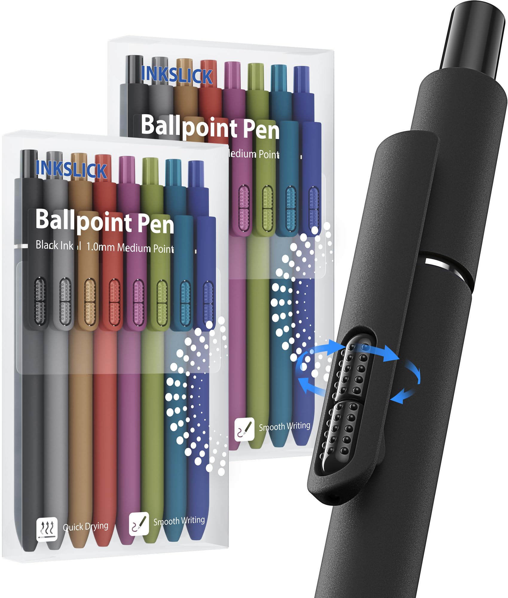 InkSlick 16 Pack Black Pens - 1.0mm Medium Point Ballpoint Pens | Smooth Writing Retractable Black Ink Pen for Nurses, Women, Adults, School, Office (Vintage-16pcs)