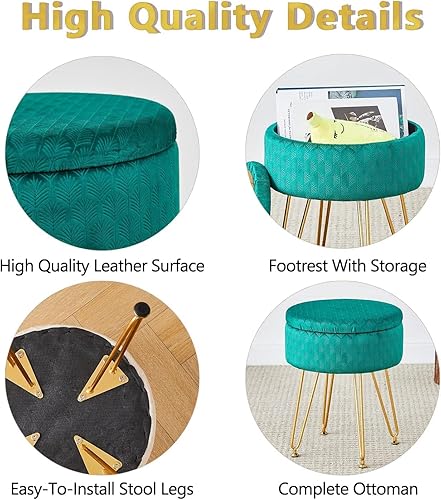 Miniatura 26 de Cpintltr Taburete otomano de almacenamiento de terciopelo con tapa extraíble, taburetes redondos para sofá, reposapiés con asiento acolchado, gris