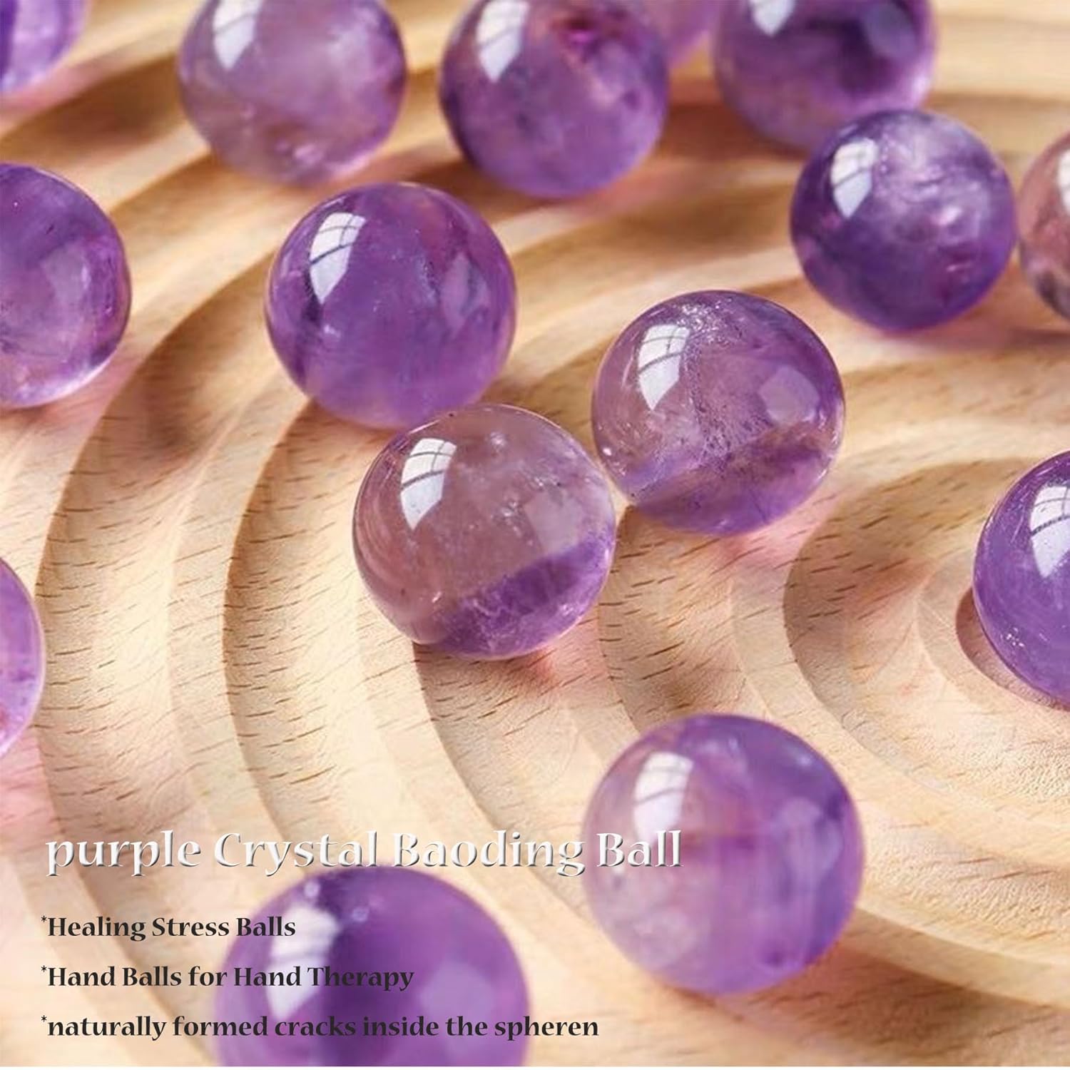 Baoding Balls 1.4”inch Amethyst Crystal Chinese Healthy Massage Balls for Hands Therapy Stress Relief Hand Exercise Balls Purple Quartz Healing Stress Balls No Chime
