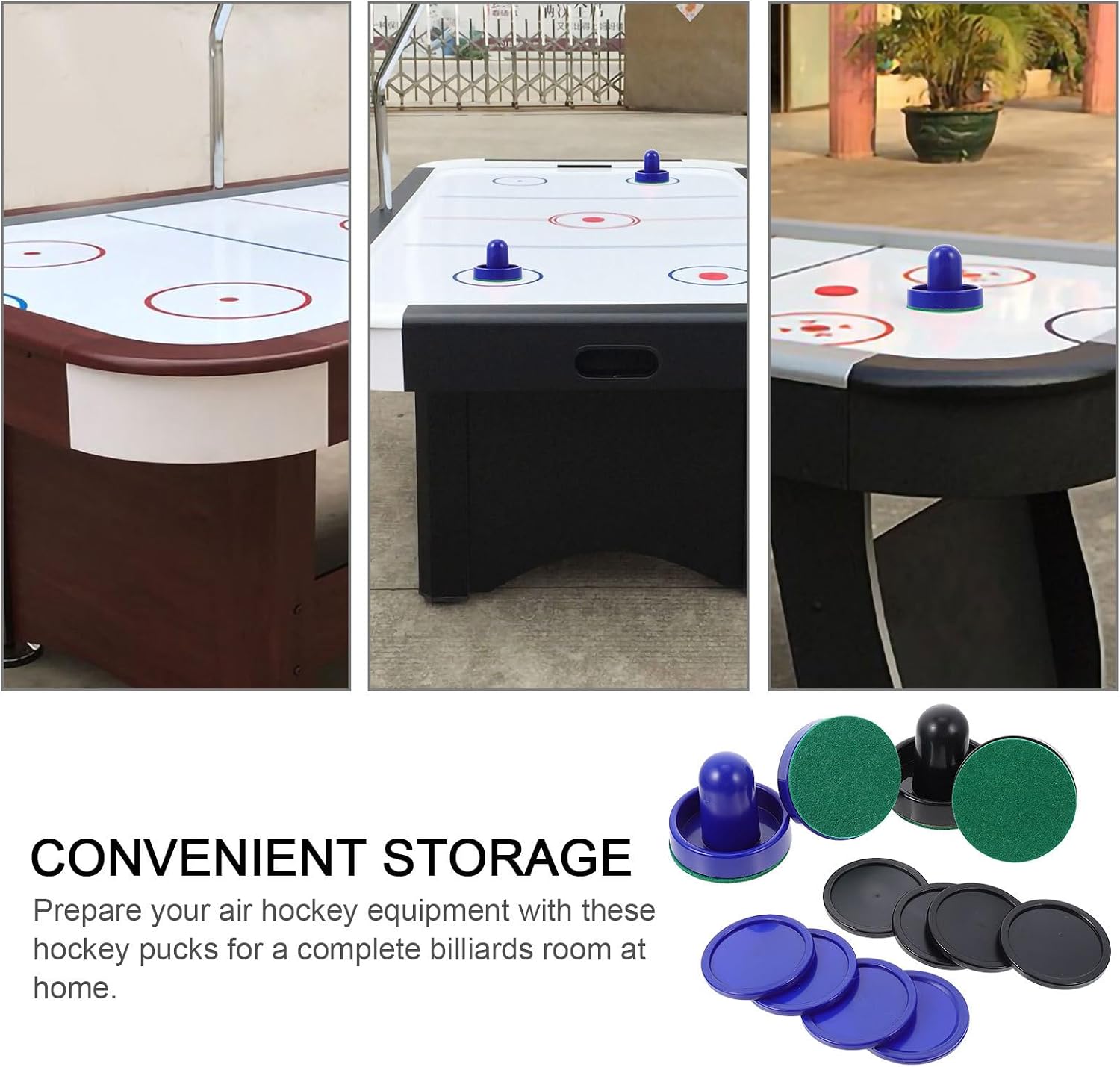 GALPADA Air Hockey Pushers and Pucks Set 2 Sets Plastic Air Hockey Paddles 60mm and 51mm Dark and Navy Pucks for Game Tables and Arcade Play