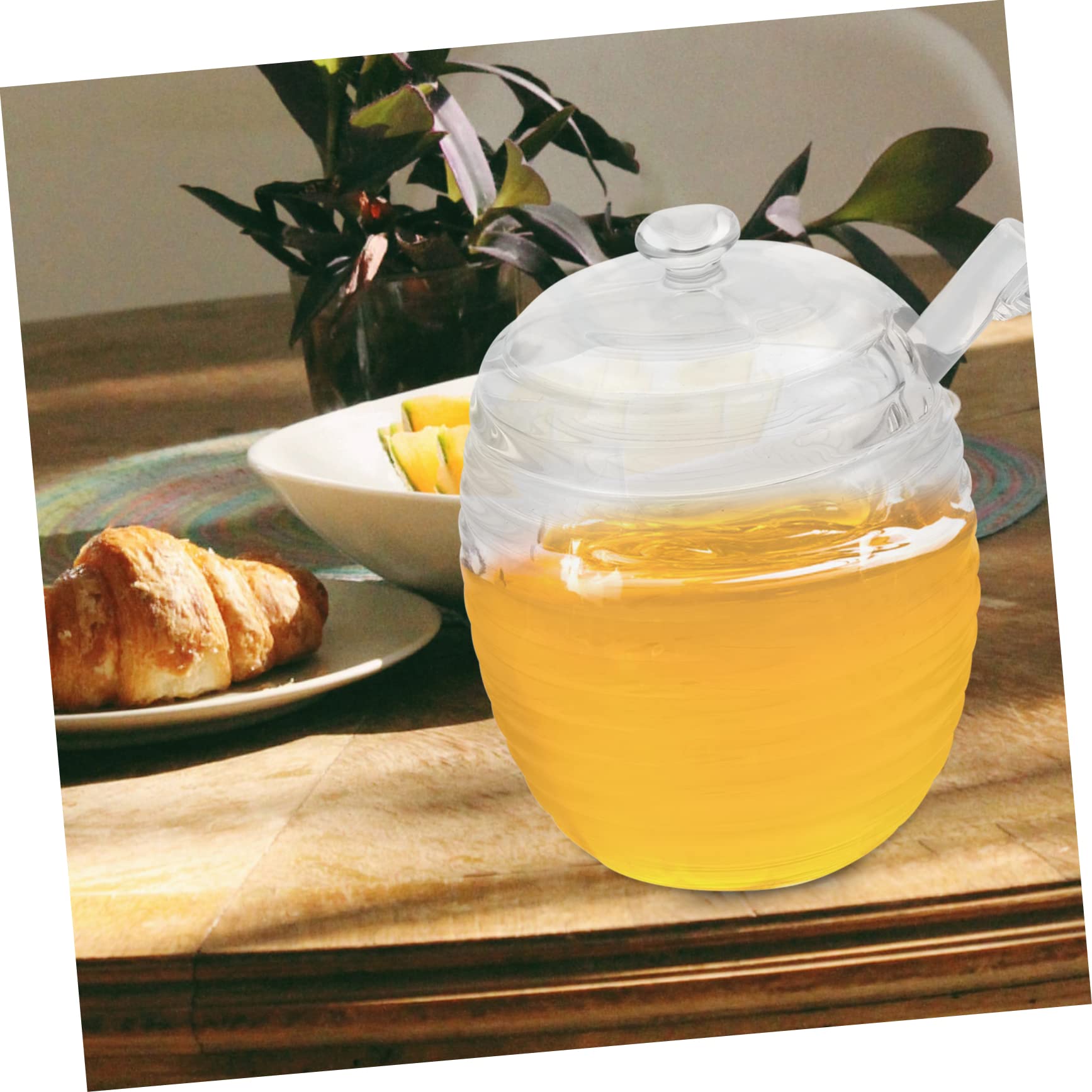 KICHOUSE 1 Set Glass Honey Jar Clear Cups Clear Honey Jar Container with Lid Bee Honey Pot Honey Pot with Lid Candy Dispenser Clear Mugs Honey Stick Transparent re-usable