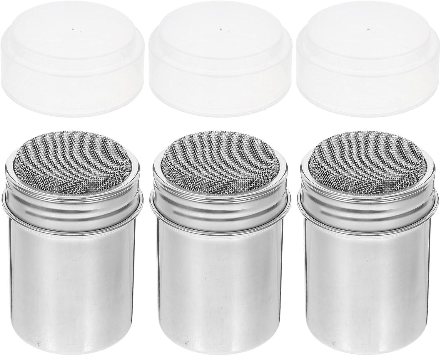 3 Piece Cinnamon Sugar Shaker Set with Lids Stainless Steel