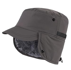 Connectyle Mens Winter Hat with Visor Warm Earflaps Hat Fully Lined Faux Fur Baseball Cap Trapper Hunting Hats