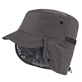 Men's Winter Hat with Visor Warm Earflaps Hat Fully Lined Faux Fur Baseball Cap Trapper Hunting Hats