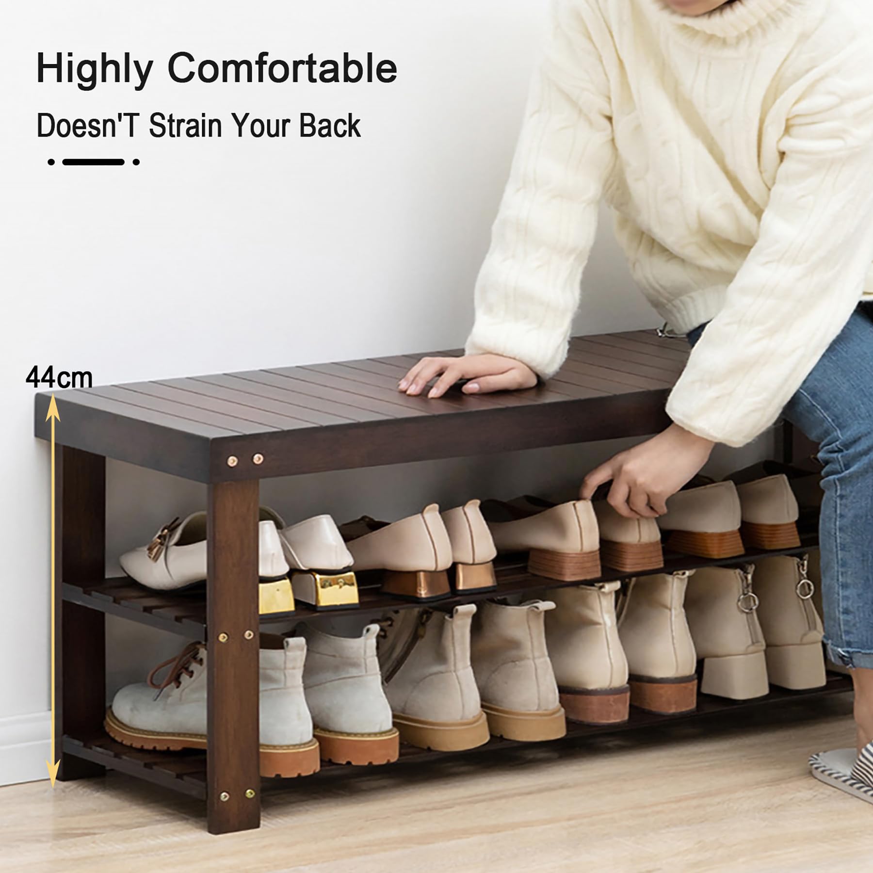 Taburete moderno de bambú resistente de 2 niveles para interiores y mesa de asiento de entrada, banco de 82 cm de largo para pasillos y balcón, madera natural de 69 x 25 x 44 cm