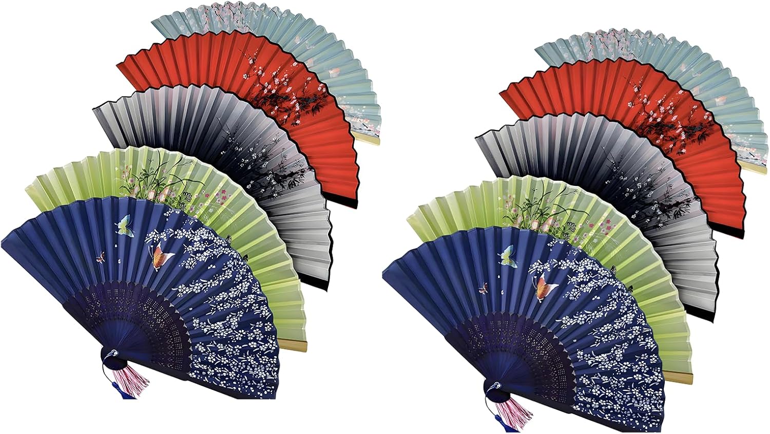 2025 New 5PCS Folding Hand Fans, 8.4" Mysterious Oriental Stylish Vintage Bamboo Silk Fan. Ideal for Party, Home Decor and Events (5Pack, Mixed Colors) (10)