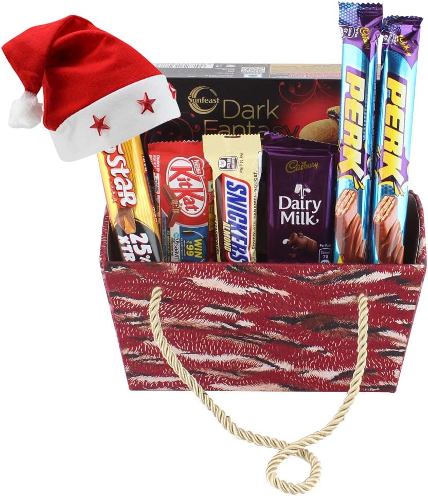 SFU E Com Premium Handle Basket With Chocolates & Dark Fantasy | Chirstmas Chocolate Gift Hamper | Christmas Cap With Chocolates | Christmas Chocolate Gift Combo | 786