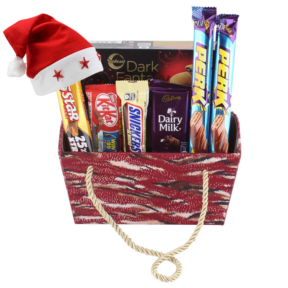 SFU E Com Premium Handle Basket With Chocolates & Dark Fantasy | Chirstmas Chocolate Gift Hamper | Christmas Cap With Chocolates | Christmas Chocolate Gift Combo | 786