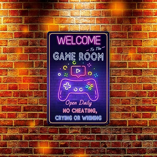 Miniatura 4 de Letrero de metal para sala de juegos, decoración de pared para sala de juegos, letrero de bienvenida a la sala de juegos, decoración de habitación