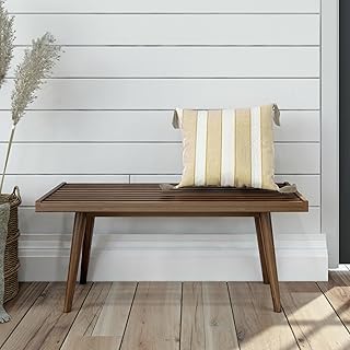Plank+Beam Entryway Bench, Wooden End of Bed Bench for Bedroom, Mid-Century Modern Square Bench for Hallway, Living Room, Indoor, Porch, 41.25", Walnut