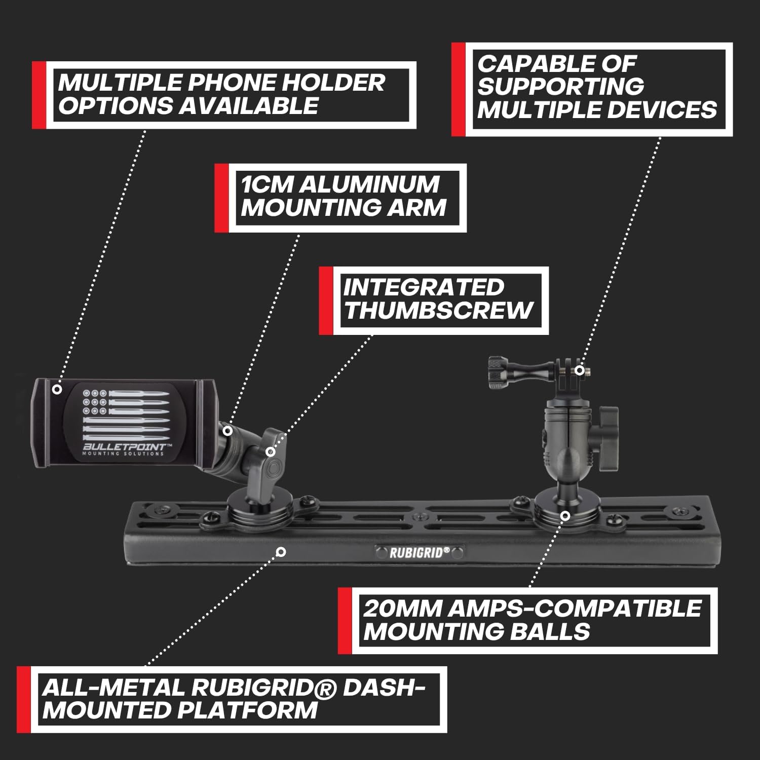 Bulletpoint RubiGrid Metal Dash Tacoma Phone Mount Compatible with 2016-2023 Toyota Tacoma