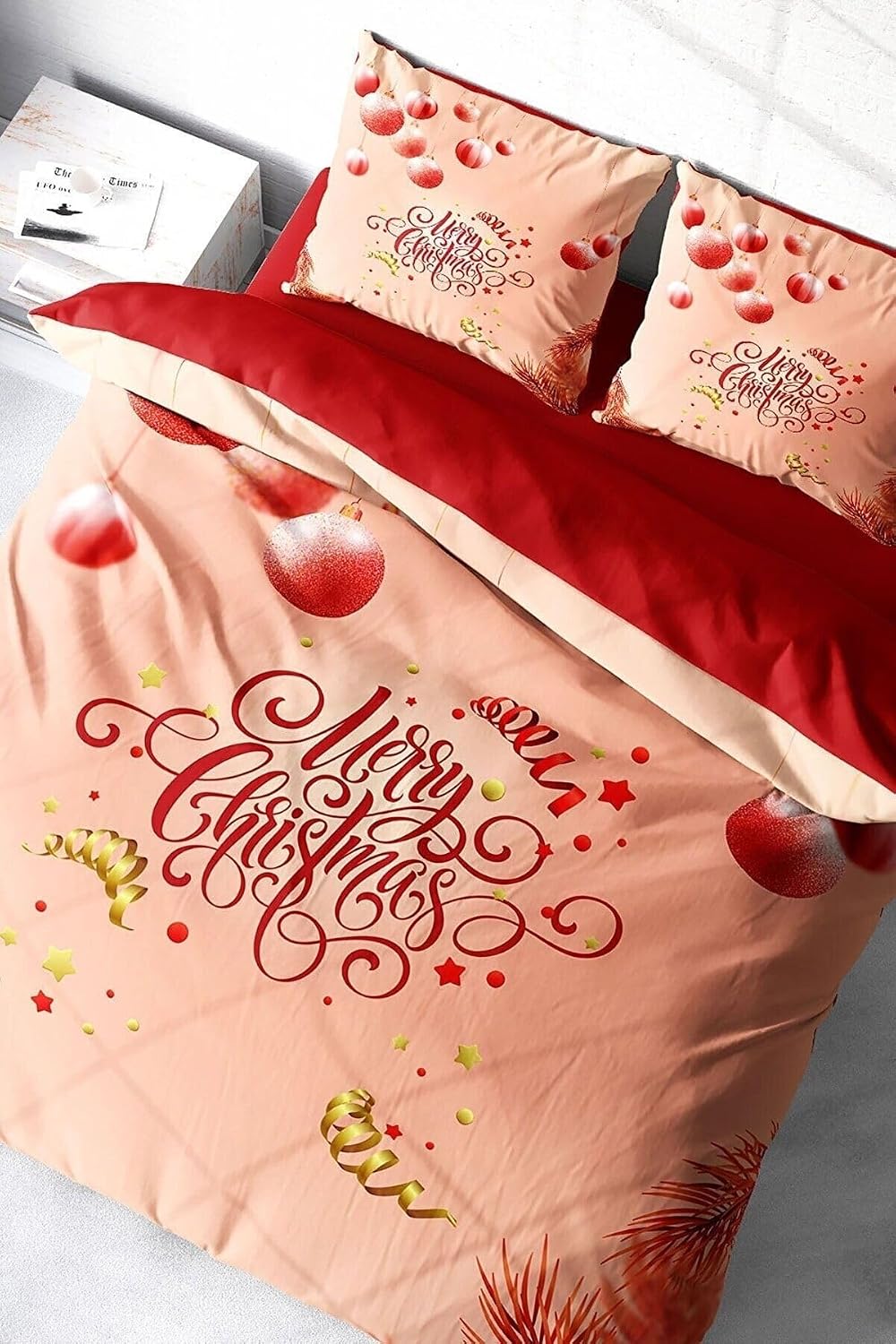 MONOHOME Yılbaşı Merry Christmas Çift Kişilik 3D Nevresim Takımı Pamuk Saten, monohome0262