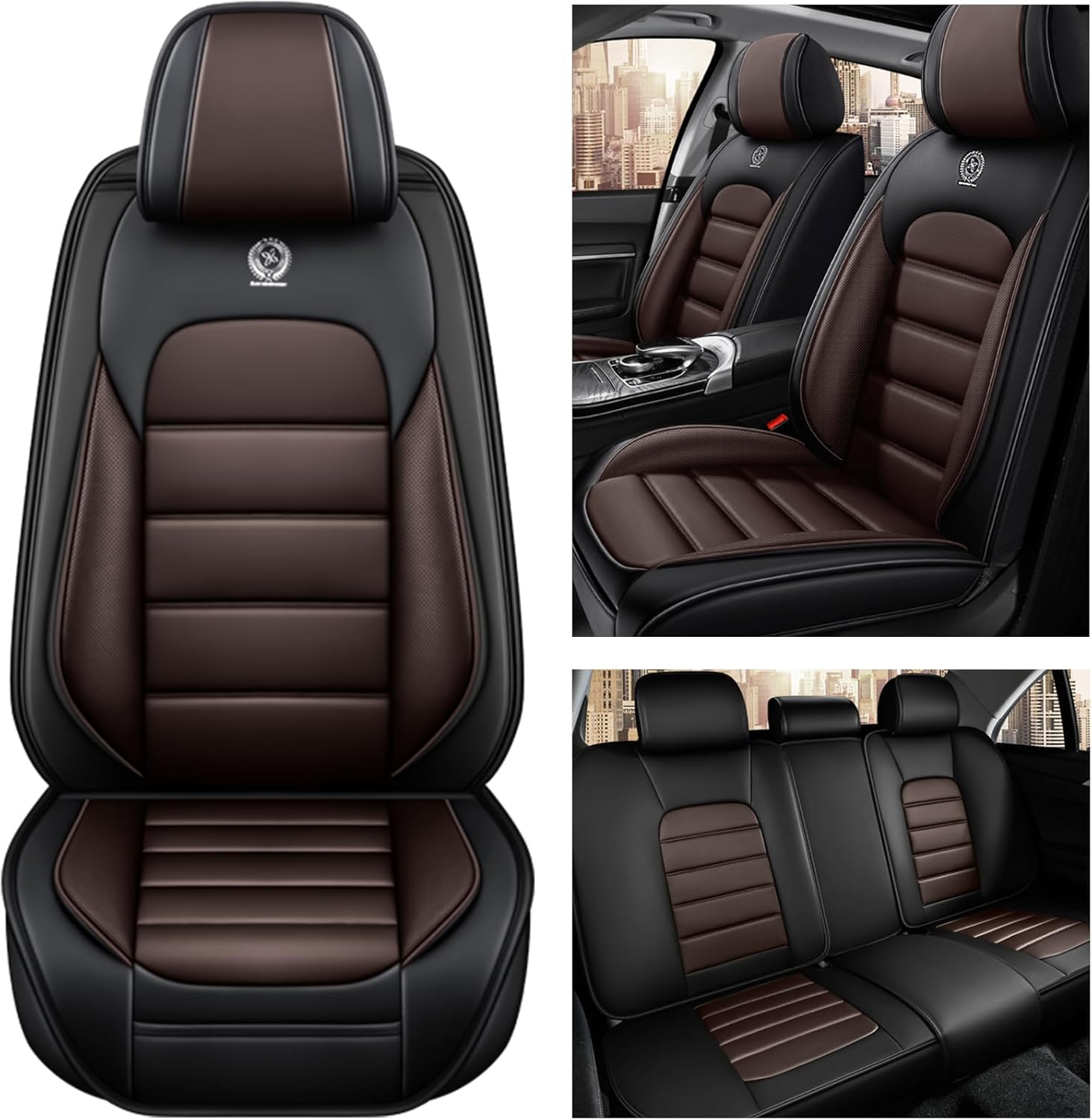 Leather Pick-up Truck Seat Covers for Nissan Frontier 2005-2023,Car Seat Covers Full Set,Waterproof Seat Protectors Auto Seat Covers,Soft Interior Cover Seats for Cars(Brown & Black)