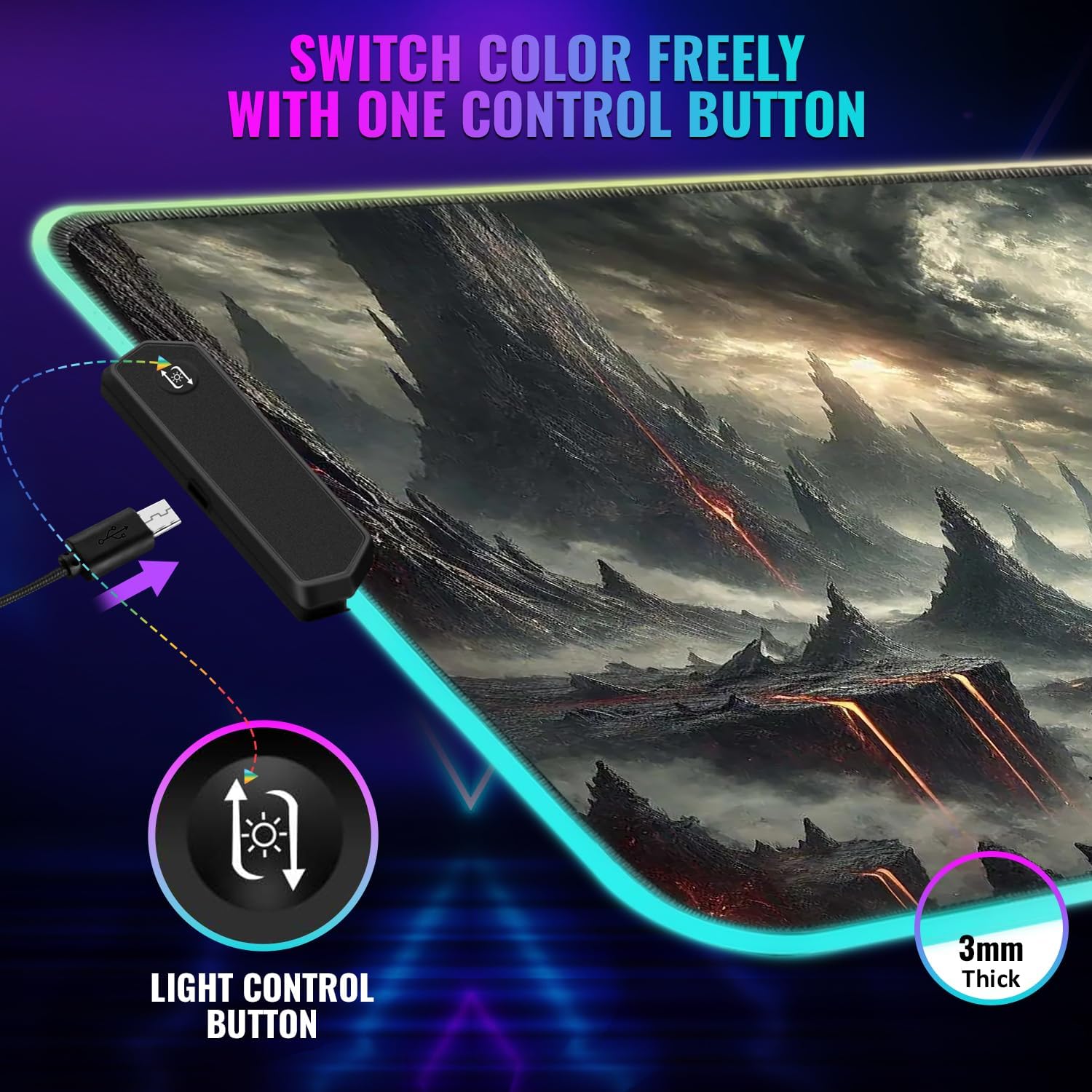 RGB Gaming Mouse Pad Large Extended Desk Mat 35.4x15.7 XXL XXXL Mousepad LED Light Up Keyboard Mat PC Gamer Desk Pad Gaming Accessories Extra Big Mouse Mat for Desk - Shadowlands Odyssey