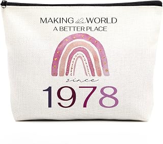 45th Birthday Gifts for Women Makeup Bag 45th Birthday Decorations Boho Rainbow 45 Year Old Birthday Gifts for Women Her Mom Daughter Sister Bestie Making The World A Better Place Since 1978