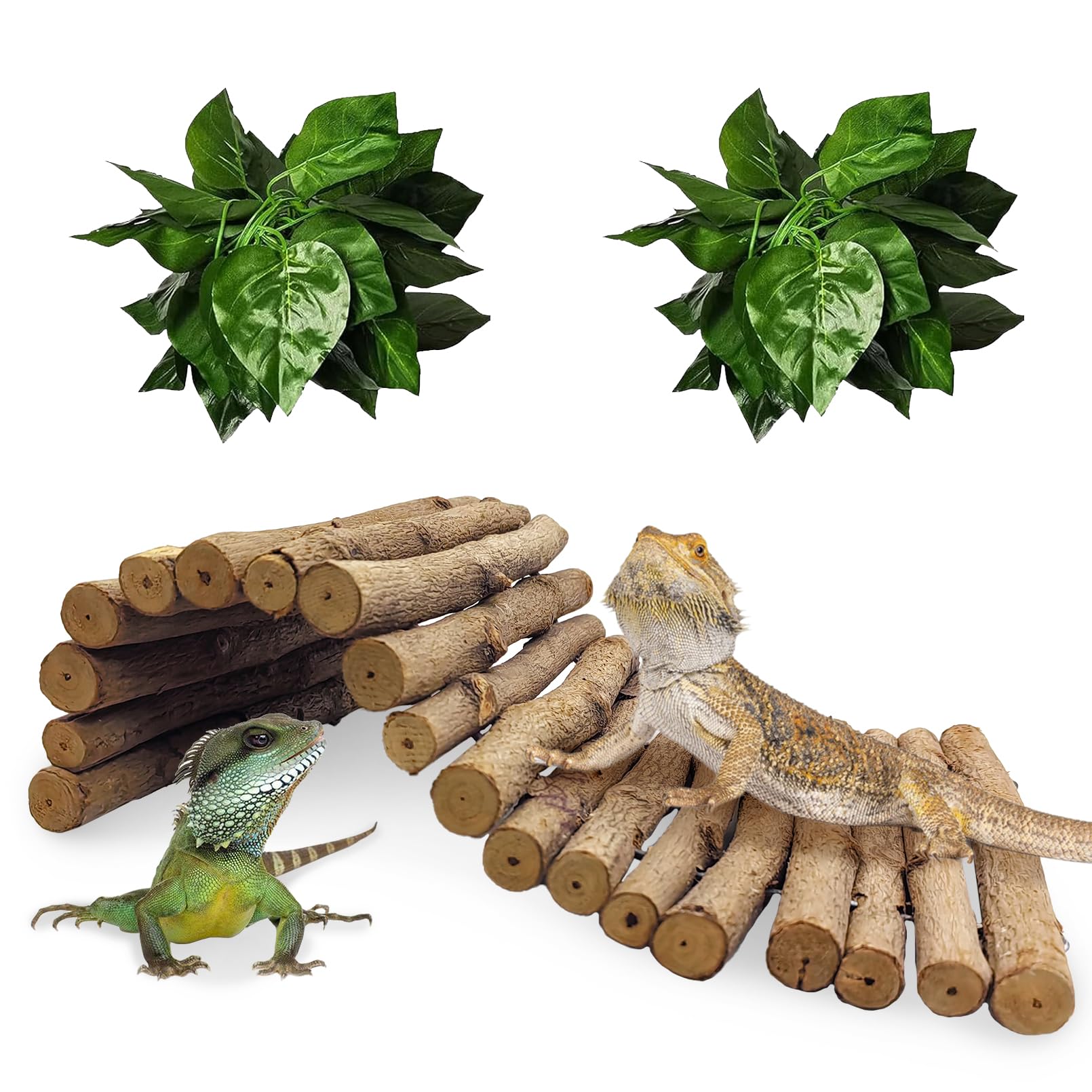 Hamiledyi 11.8 x 6.7 Inches Wooden Reptile Hideout Bearded Dragon Bendy Bridge Climbing Ladder Hiding Hut Reptiles Hide Cave Habitat Decor for Lizards