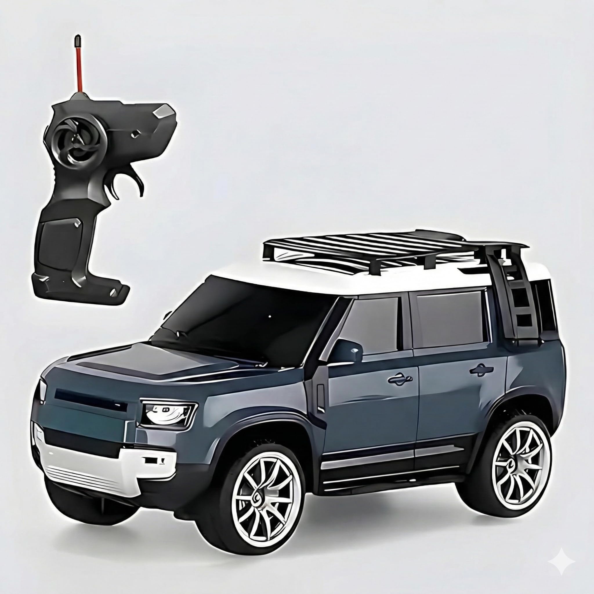 1:16 Scale 4WD RC Off-Road SUV – High-Speed Remote Control Car with Realistic Smoke Spray & LED Lights – Defender Style Rock Crawler Truck for Kids & Adults – All-Terrain Toy Vehicle (Blue & White)