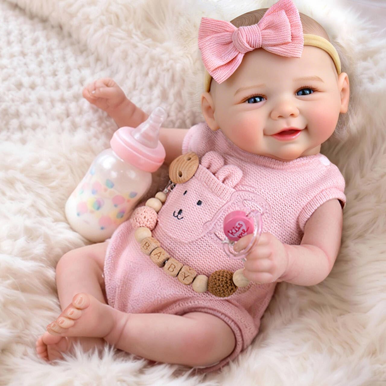 UOFTKIZ Bambola realistica neonato 50,8 cm con coniglio rosa