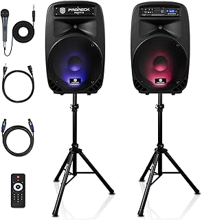 Conjunto promocional de sistema de parlantes portátiles 2-Way Powered PA de 15 pulgadas y 2000 vatios de Proreck, con Bluetooth, puerto USB, lector de tarjetas SD, radio FM, mando a distancia y luz LED