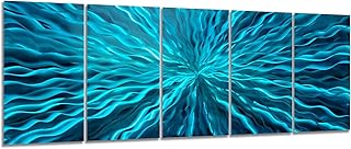 YHSKY ARTS Blue Metal Art Wall Decor Handcrafted Aluminum Artwork In 5 Panels Modern Abstract Sculpture Contemporary Artwo...