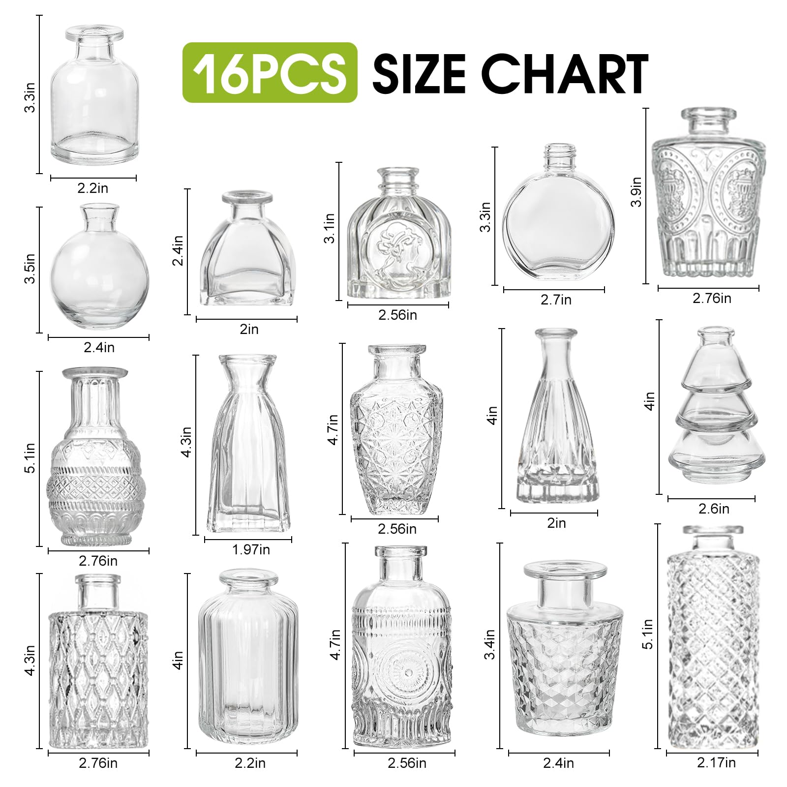UCAMP Lot 16 Mini Vases En Verre Vintage - Décoration Table Mariage Et Maison