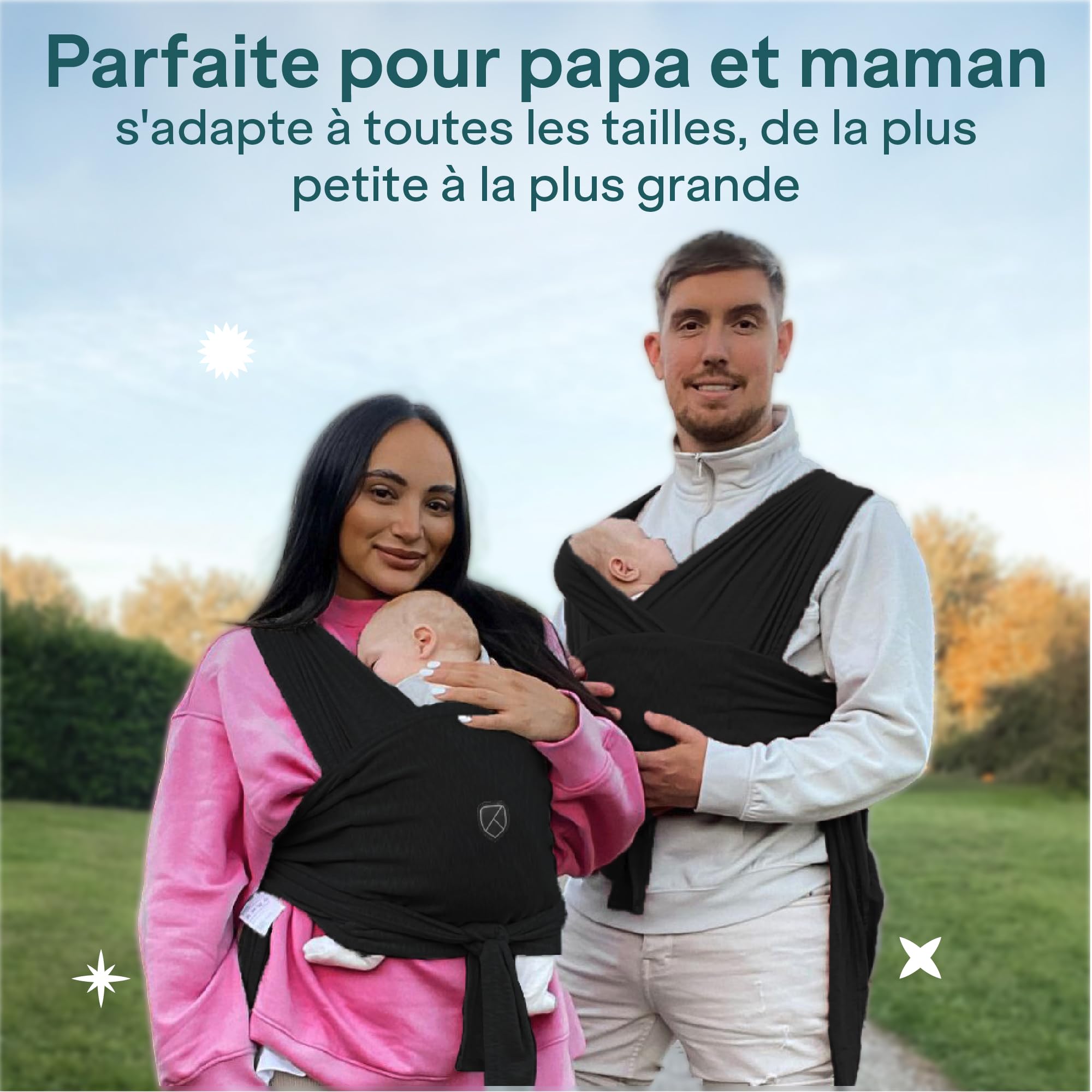 Koala Babycare Une écharpe de portage facile à enfiler, réglable, unisex - Porte-bébé multifonctionnel pour jusqu’à 9 kg - Noir - Design Enregistré KBC®