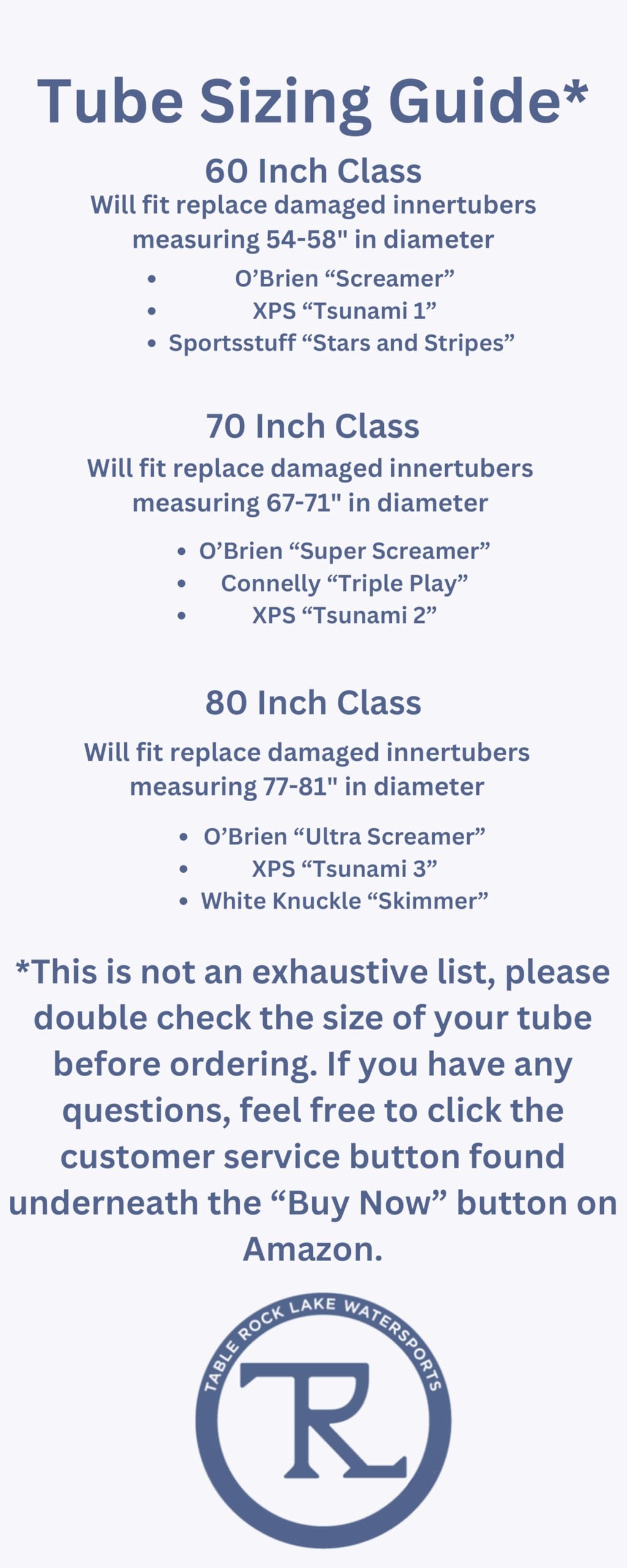 80 Inch Diameter Replacement innertube (See Compatibility Chart)
