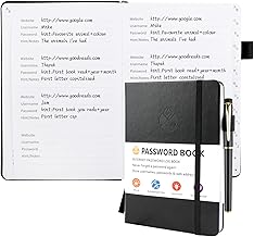 Deepton Passwort Buch, Passwortbuch mit Register A-Z, Password Book mit Adressbuch, Notizbuch mit Register, Passwortbuch mit Innentasche, Telefonbuch mit Register, Passwort Manager - Schwarz