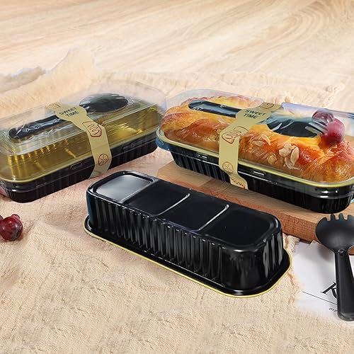 Miniatura 5 de Mini moldes para pan con tapas, 30 moldes rectangulares de papel de aluminio para hornear, mini moldes desechables de 6.8 onzas, con cucharas y