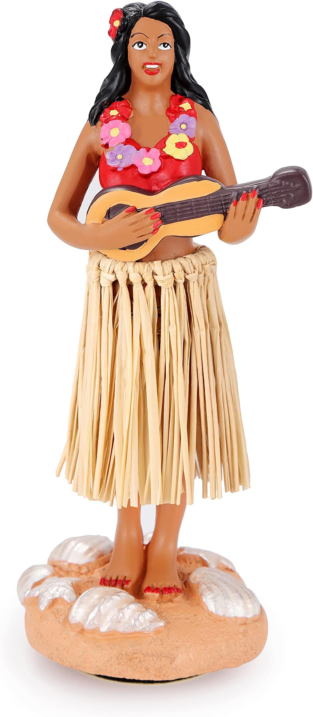 Hawaiian Hula Girl Dashboard Doll With Ukulele - Bobblehead Car Collection Figurine - Mini Size 4.72" High - Home Decoration Gift