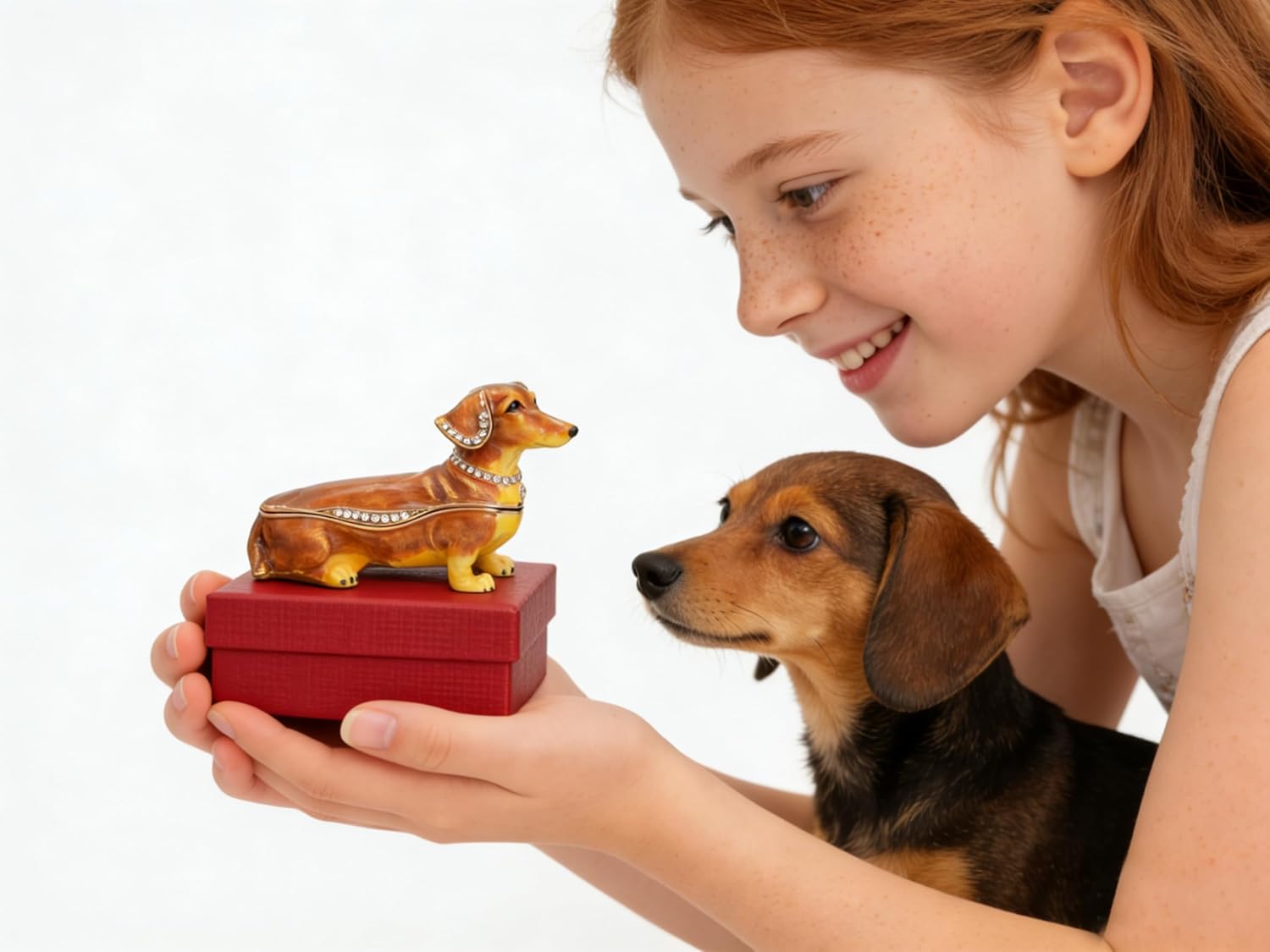 Dachshund Trinket Box Jewelry Box Hand Painted Decorative Box with Hinged Lid Ring Earring Holder Dog Figurine Collectible