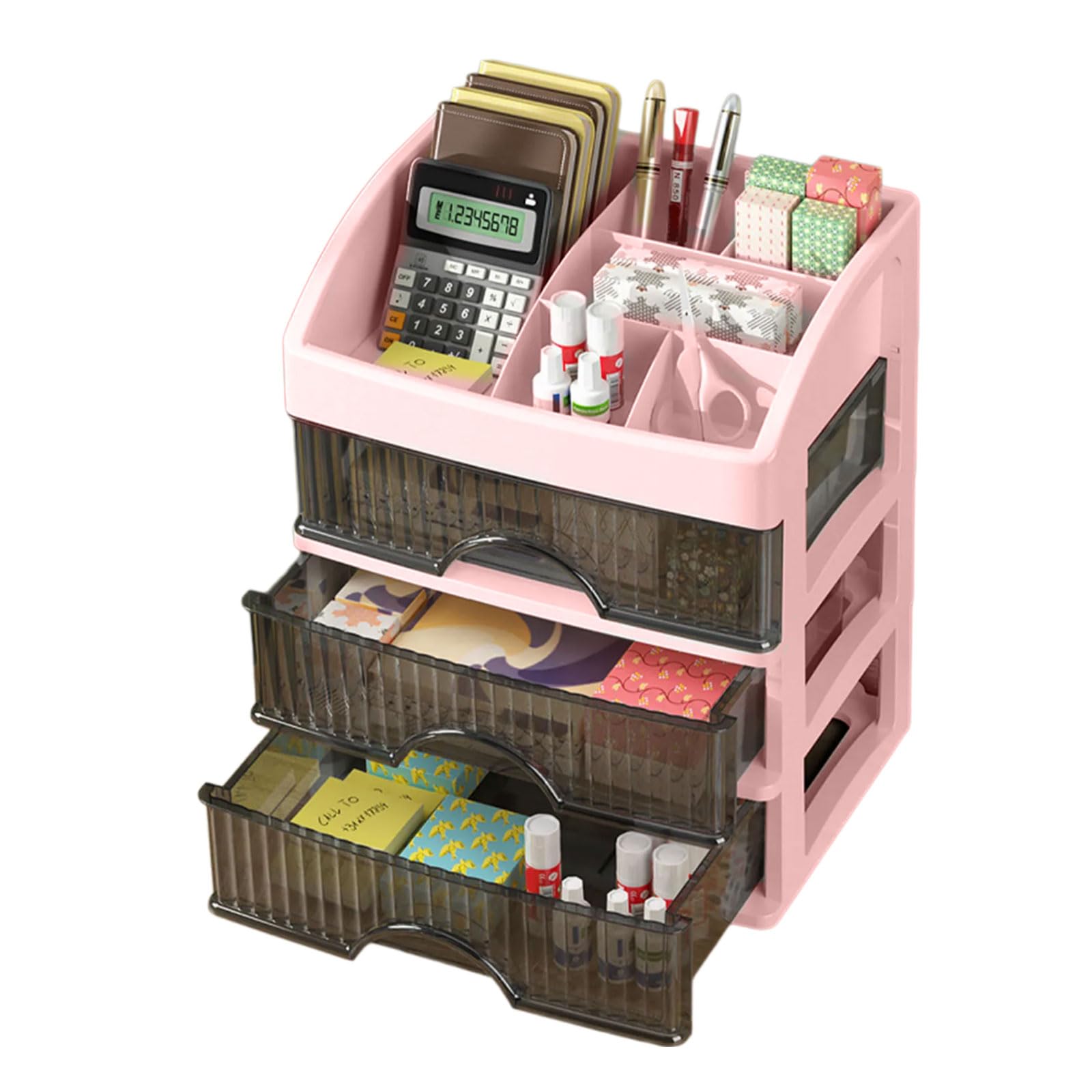 NEWFT Multipurpose Desktop Storage Case with Smooth Sliding Drawers for Supplies and Documents Storage Household Use Space Saving Organizers