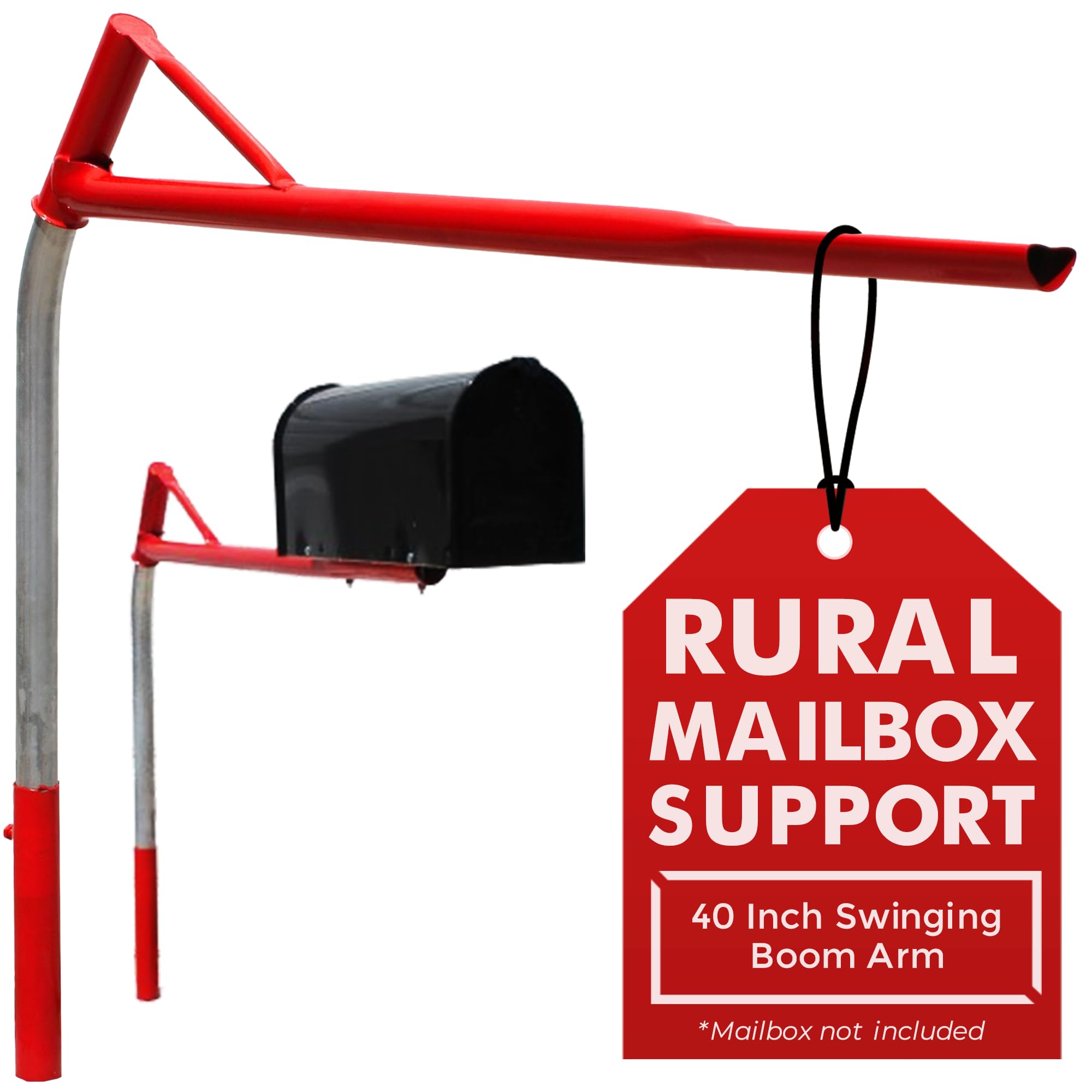 Mailbox Support Post with Swinging Boom Arm, No Dig Post, Galvanized Steel, Ideal for Both Rural and Residential, for All Mailbox Types (Accessories Sold Separatey), Made in The USA (Red)