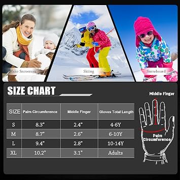 JANGANNSA Waterproof Children Ski Gloves Breathable Winter Mitten for Boys Girls Thinsulate Lined Kids Snowboard Glove 4-14Y