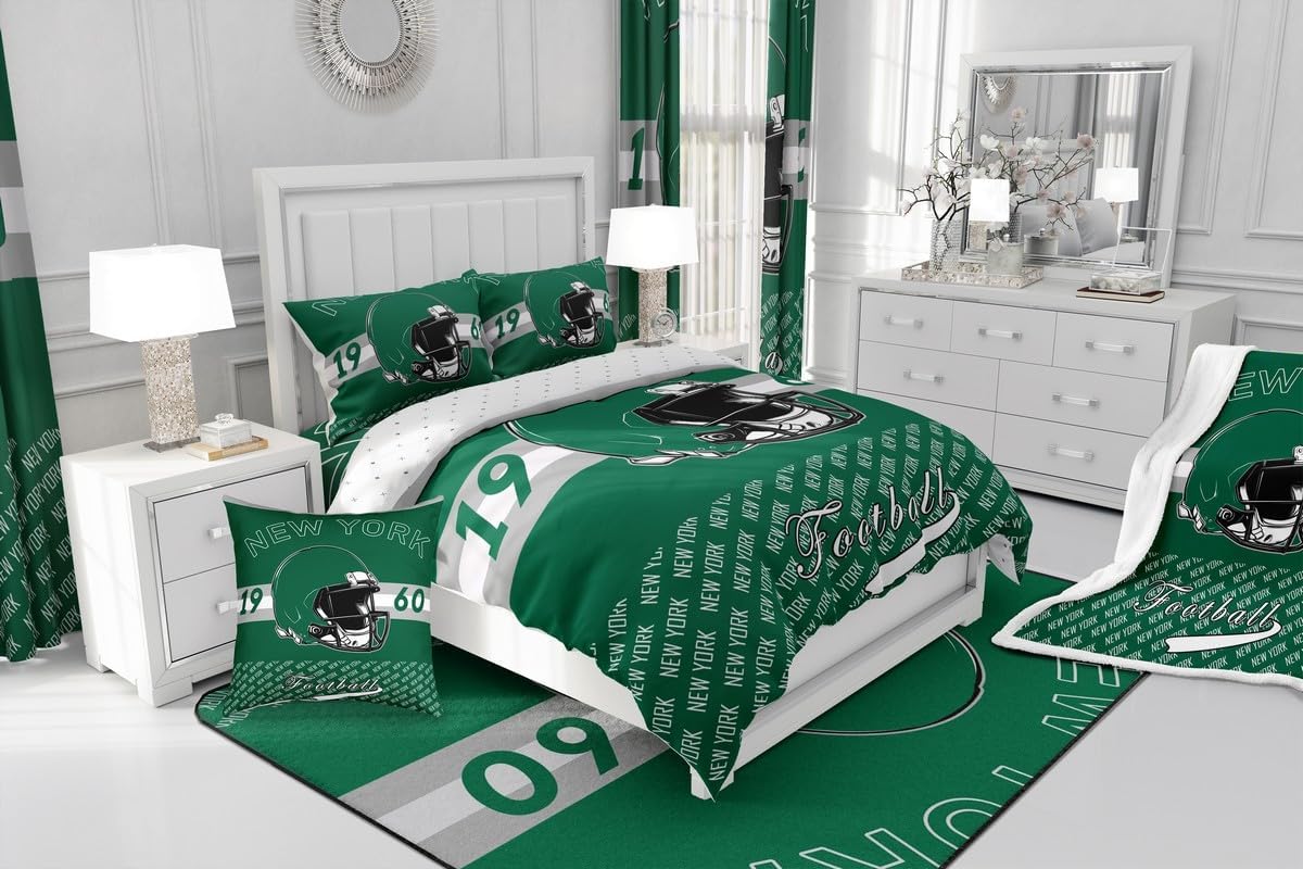 Feelyou Football Bedding Set Soft for Boys Girls, Boys Comforter Set Twin Size Football City Duvet Quilt Microfiber Sports Games Bedroom Decor 2 Pcs with 1 Pillow Cases