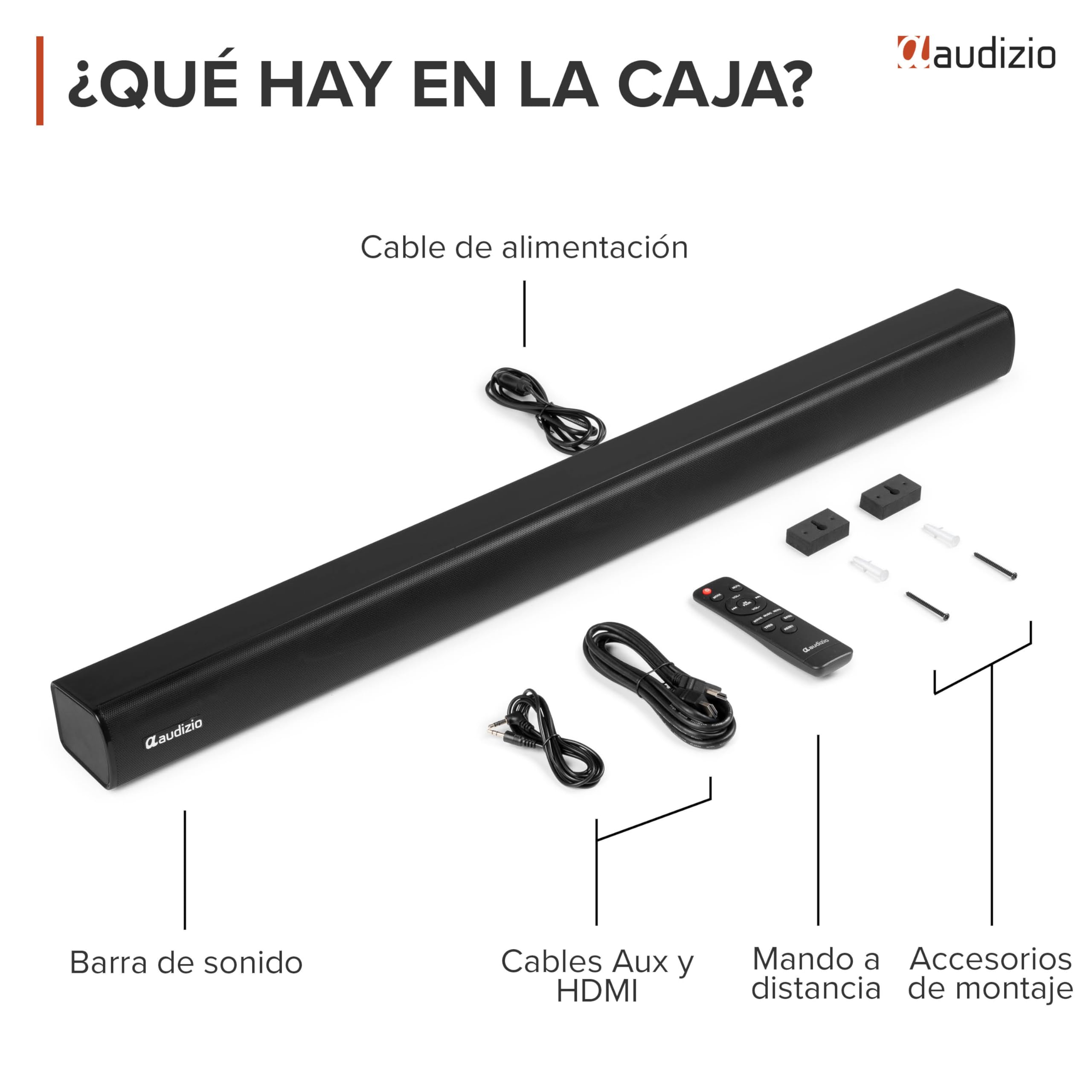 Audizio SB90 – Barra de Sonido para TV 90W con HDMI ARC, Bluetooth 5.3, USB y Entrada óptica, soundbar compacta de 90 cm con Control Remoto y Montaje Pared, Color Negro