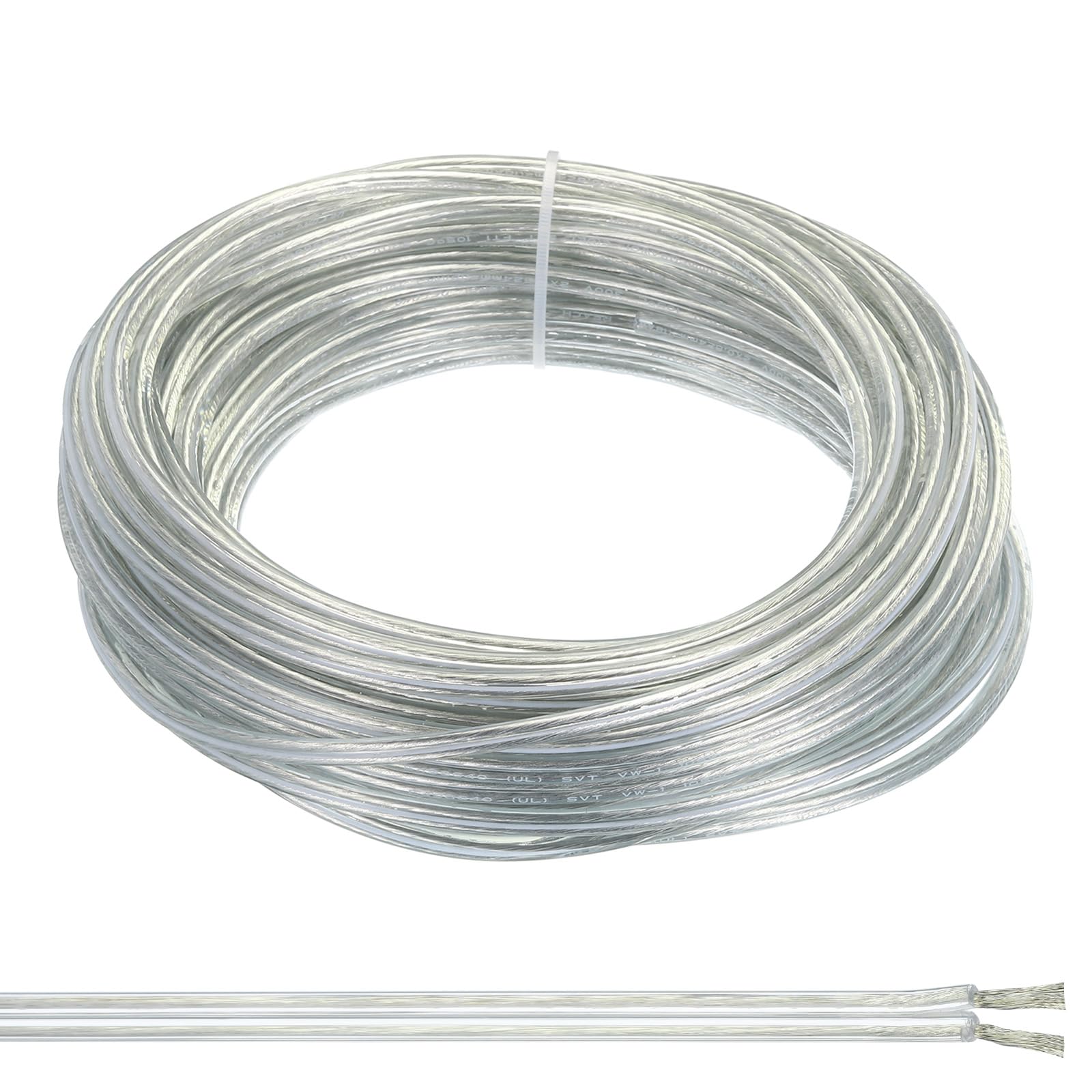PATIKIL Cable de PVC Cubierto de 66 Pies (20 Metros) 18/2, 300V SPT-2, Cable Aislado Resistente al Calor y Flexible para Cables de Lámpara Led, Transparente, Certificado UL