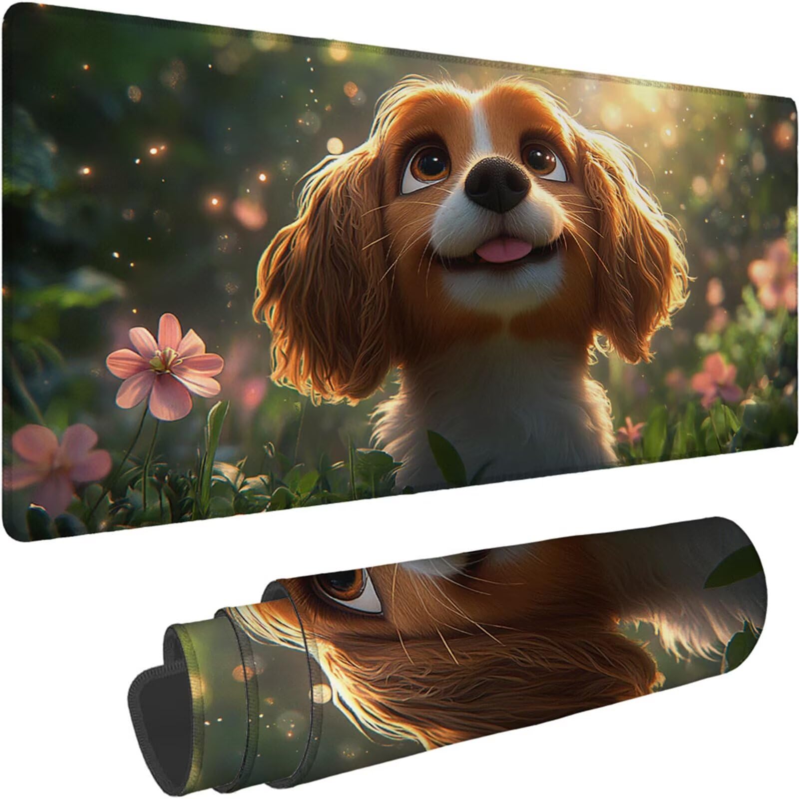Gamingowa podkładka pod mysz 1200 x 600 x 3 mm, XXL, wodoszczelna, odporna na ścieranie, z przyszytymi krawędziami, podkładka na biurko, poprawia prędkość i precyzję do laptopa, komputera, wzór psa xn