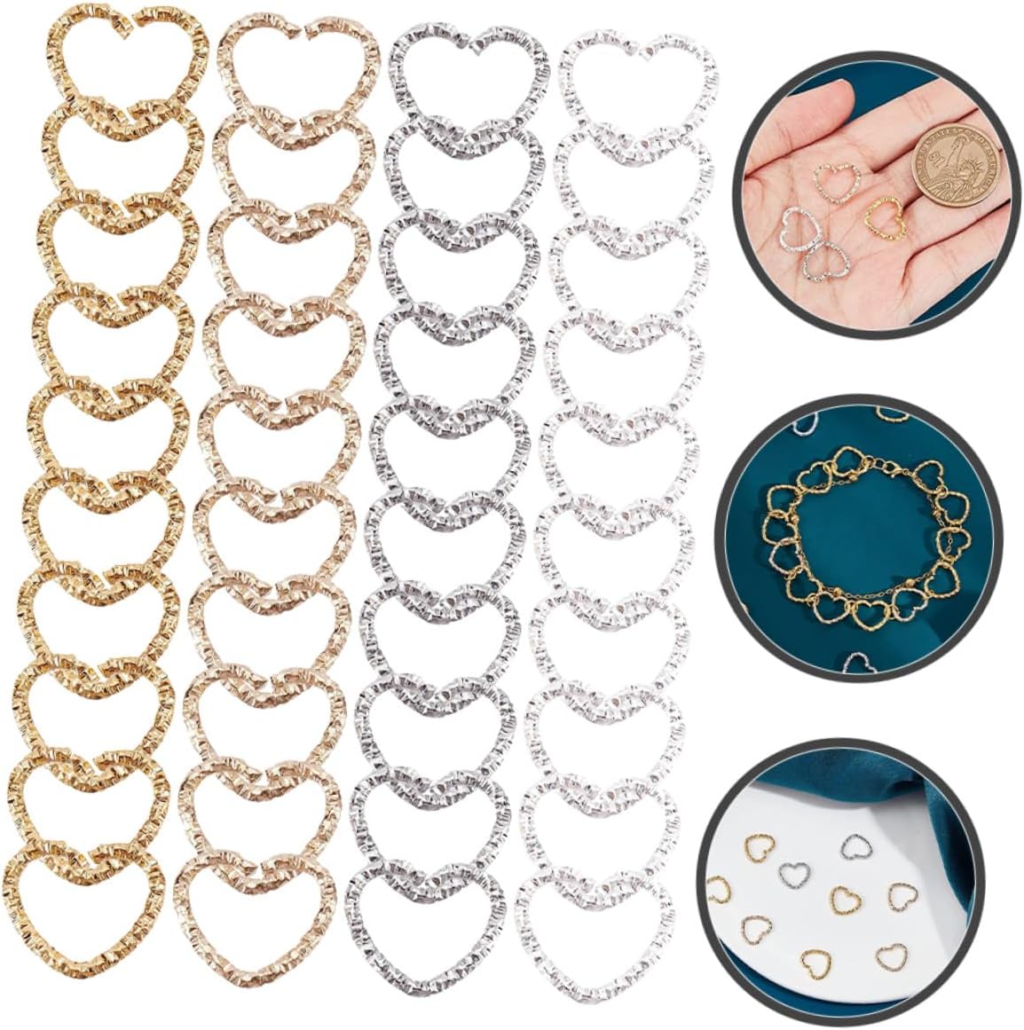 320pcs Heart Linking Rings Open Jump Rings for Jewelry Making Heart-Shaped DIY Charms for Necklaces Bracelets Earrings Keychains Creative Metal Connectors for Craft Accessories