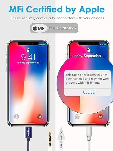 Miniatura 2 de Mangotek Cable auxiliar de repuesto para iPhone cable trenzado MFi auxiliar a Lightning para iPhone adaptador auxiliar para iPhone cable auxiliar