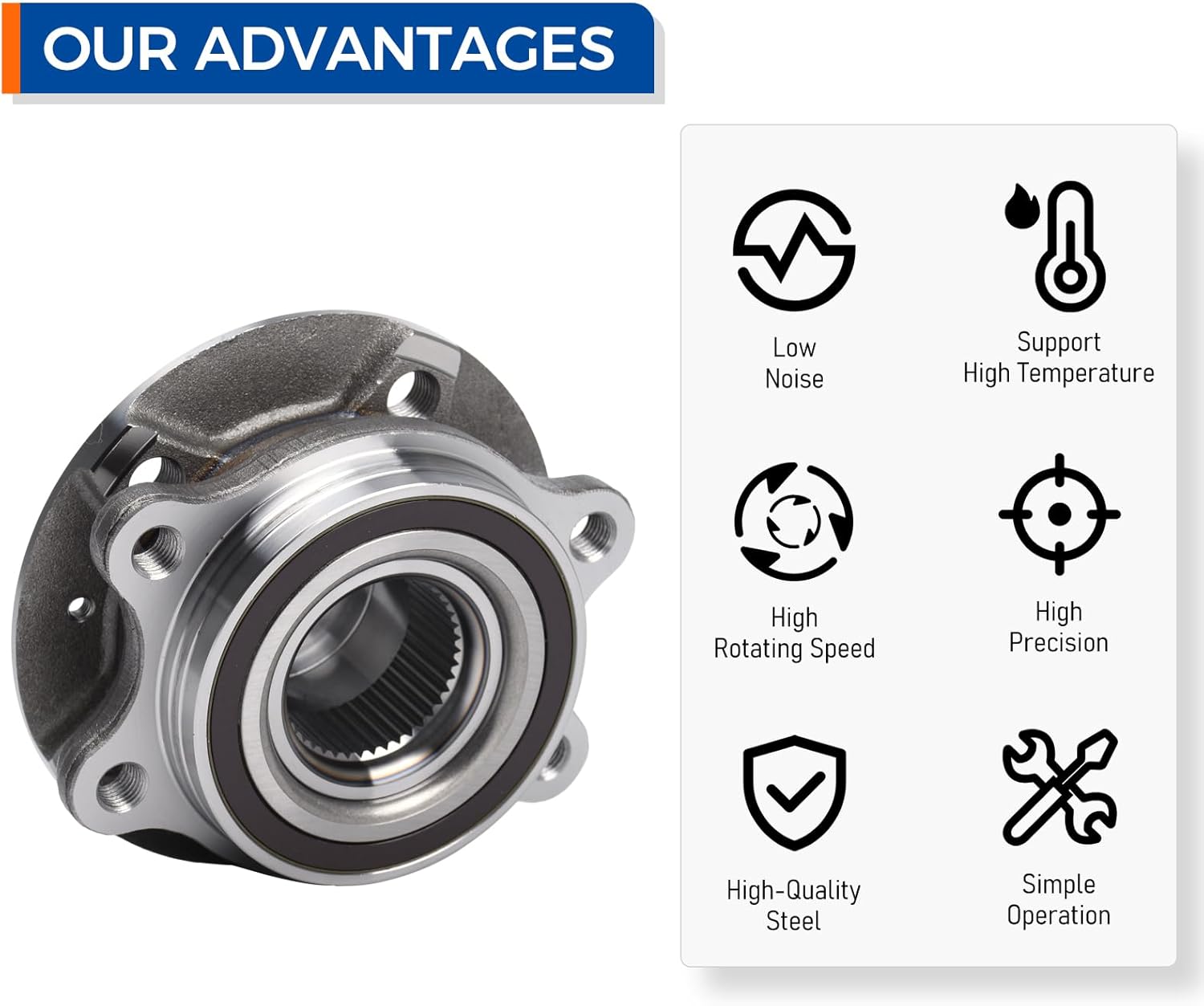 PAROD 513301 Front/Rear Wheel Hub and Bearing Assembly Compatible with Audi A4 A5 A6 RS5, RS7, A4 Quattro A5, A6, A7, A8, Allroad, Q5, SQ5, S4, S5, S6, S7, S8