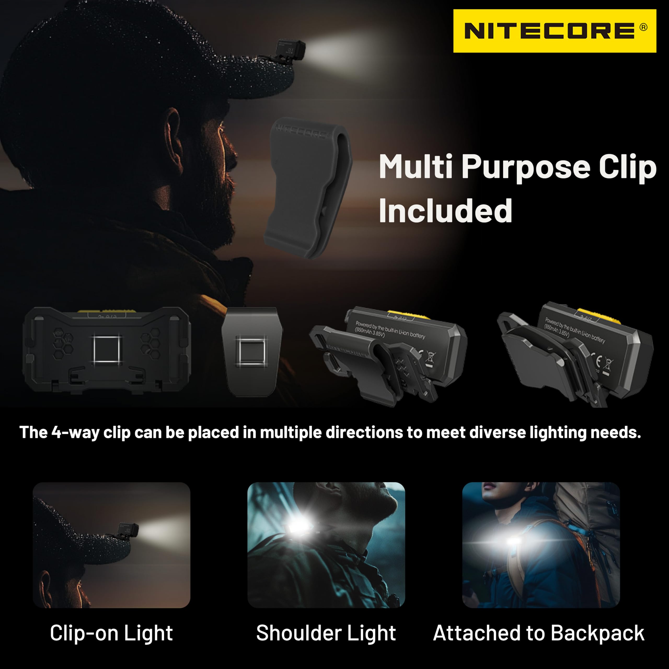 Nitecore NU27 600 Lumen Lampe frontale d'extérieur rechargeable USB-C ultra légère Plusieurs températures de couleur, Noir