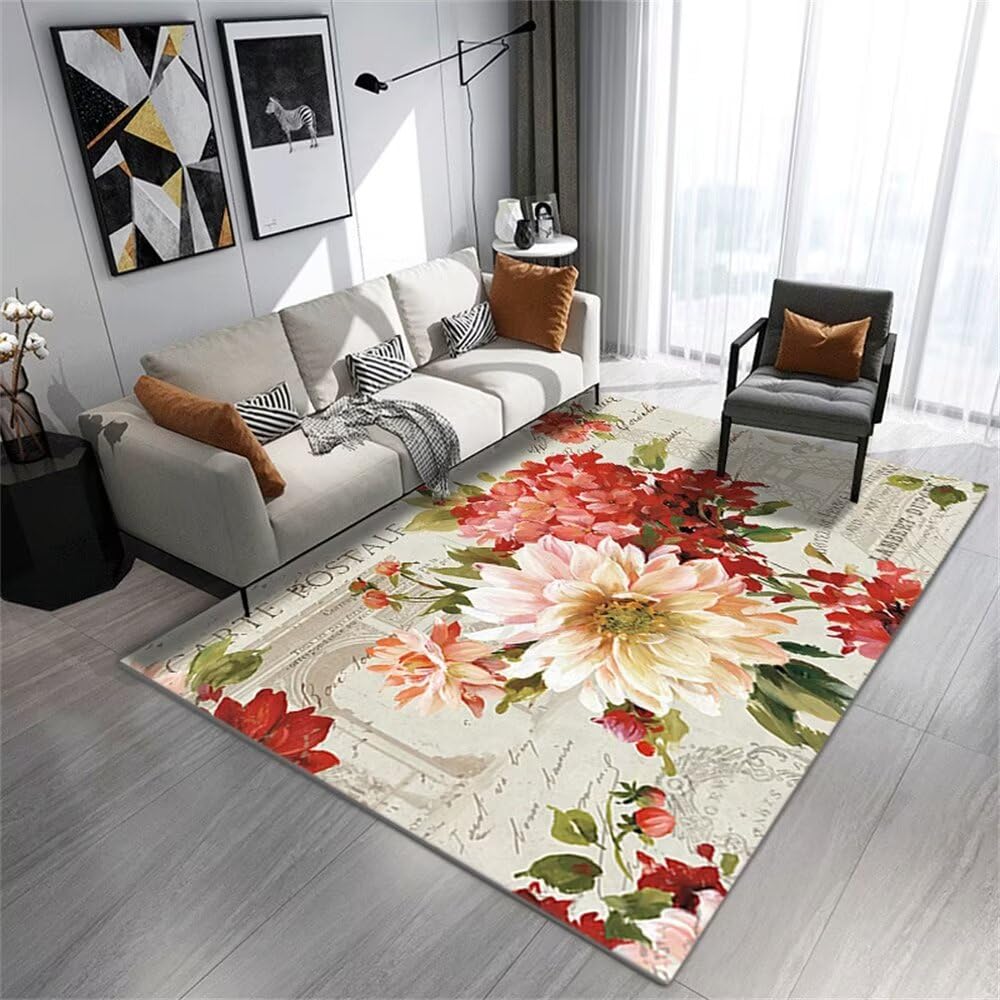 Tapis de salon poil court 170x240 decoration chambre fille fleur